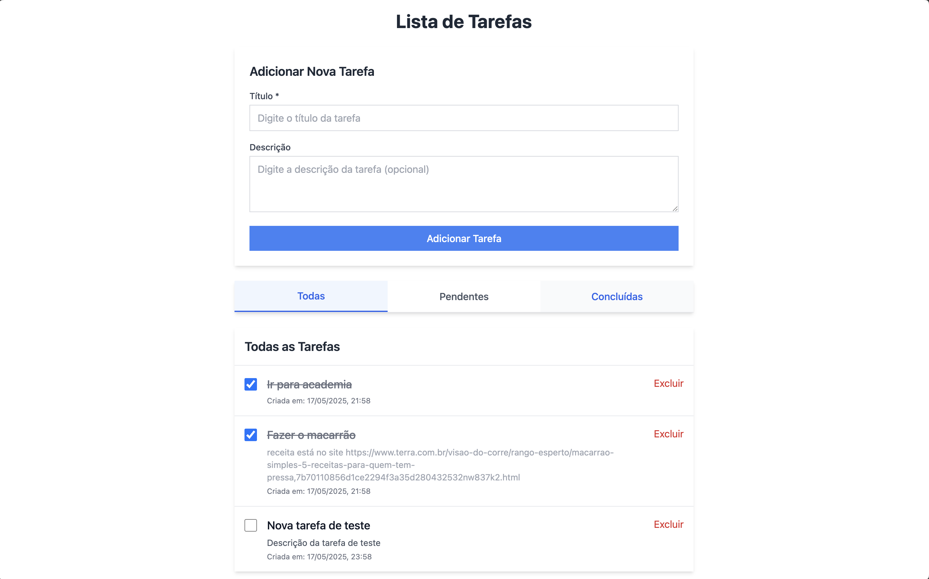 Captura de tela da aplicação Todo List